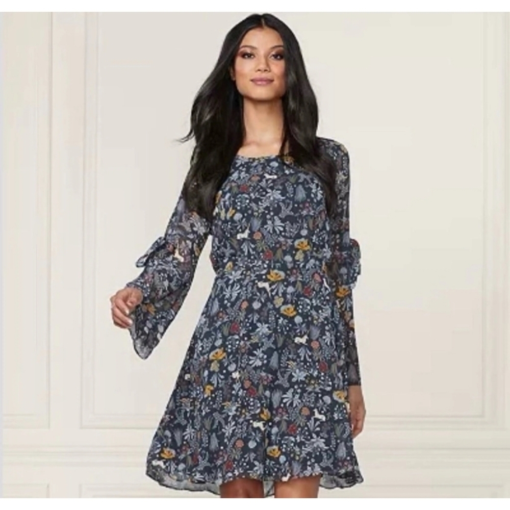 Womens Lauren Conran runway size small whimsy dress navy blue with designs